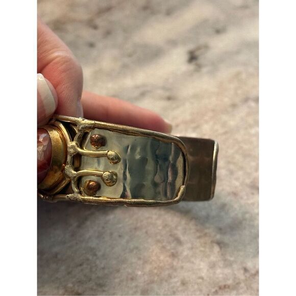 Artisan mixed metal cuff bracelet with crystal - Picture 6 of 9